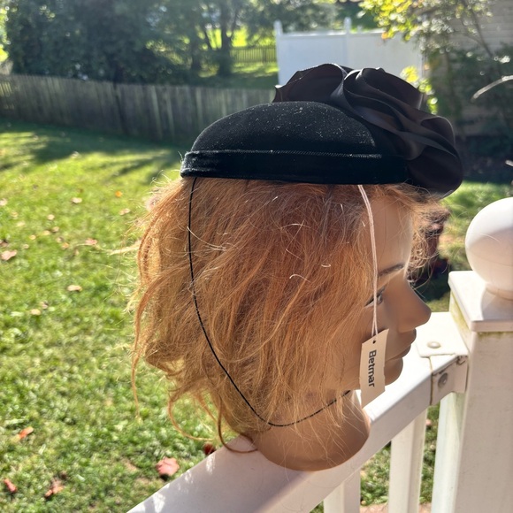 NWTVintage dead stock Plaza Suite black velvet ribbon fascinator chin strap cap main image 4